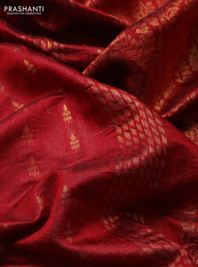 Pure dupion silk saree maroon with zari woven buttas and floral embroidery border