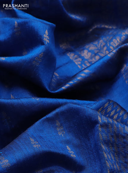 Pure dupion silk saree cs blue with zari woven buttas and floral embroidery border