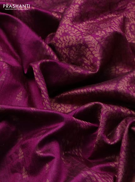 Pure dupion silk saree purple with zari woven buttas and floral embroidery border