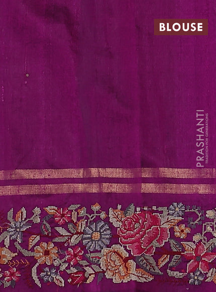 Pure dupion silk saree purple with zari woven buttas and floral embroidery border