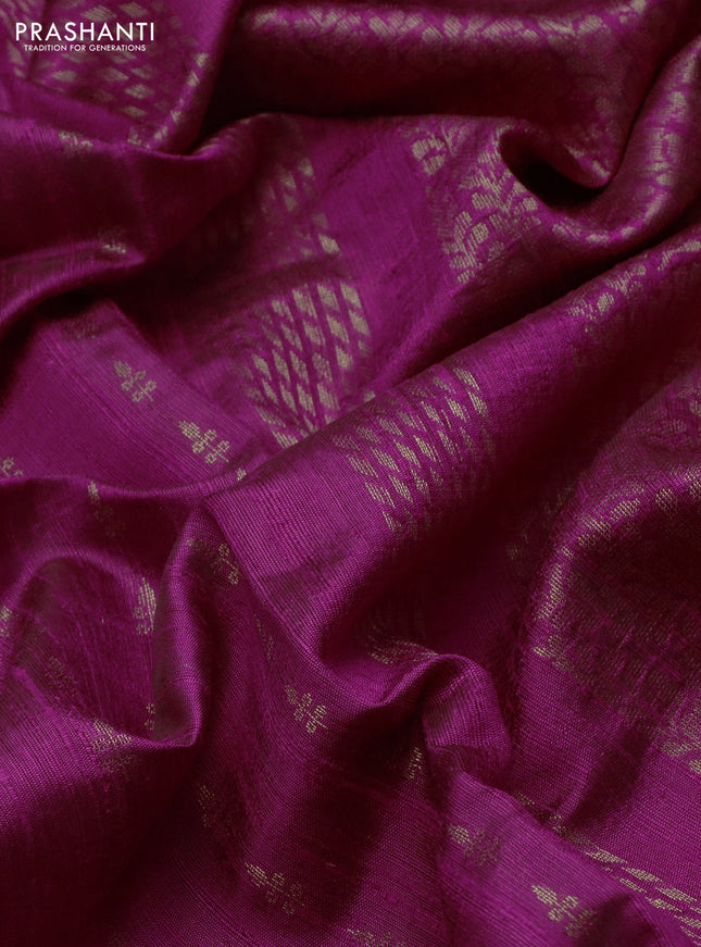 Pure dupion silk saree magenta pink with allover zari weaves and embroidery border