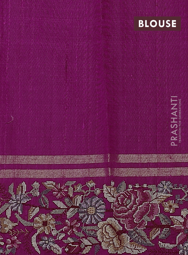 Pure dupion silk saree magenta pink with allover zari weaves and embroidery border