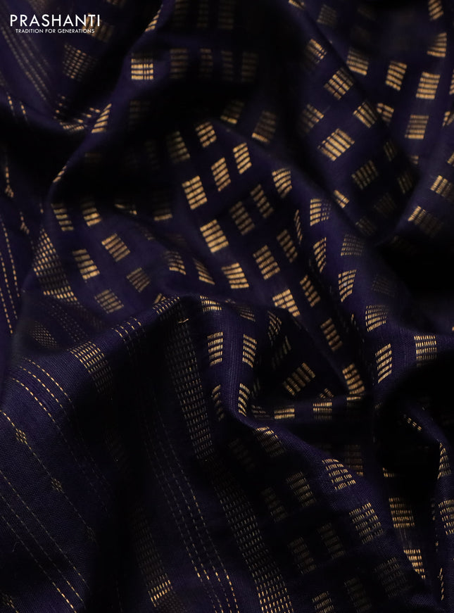 Pure dupion silk saree navy blue with zari woven buttas and floral embroidery border