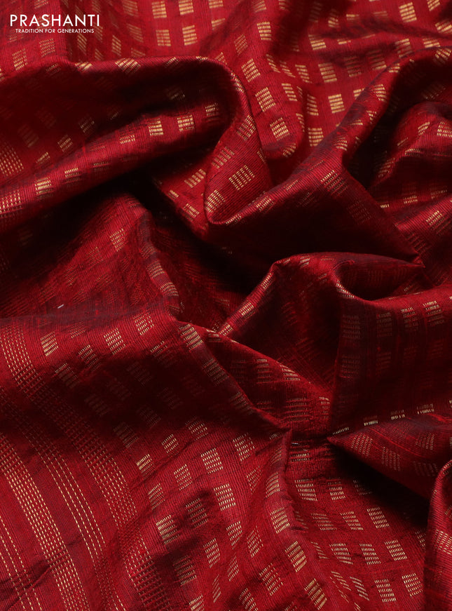 Pure dupion silk saree maroon with allover zari weaves and floral embroidery border