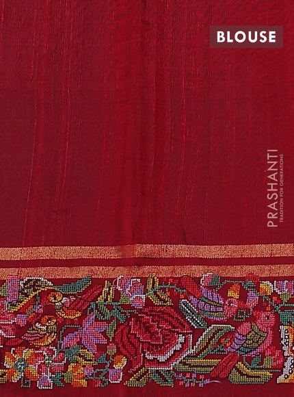 Pure dupion silk saree maroon with allover zari weaves and floral embroidery border