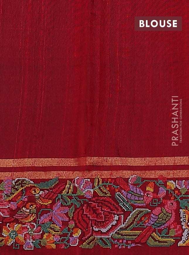 Pure dupion silk saree maroon with allover zari weaves and floral embroidery border