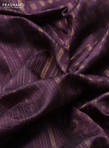 Pure dupion silk saree deep jamun with allover zari weaves and floral embroidery border