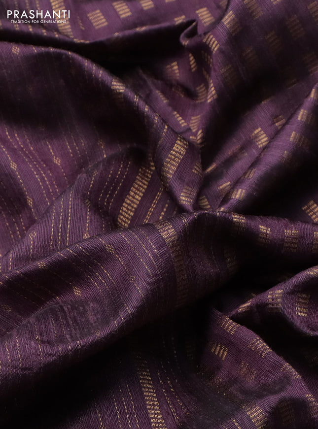 Pure dupion silk saree deep jamun with allover zari weaves and floral embroidery border