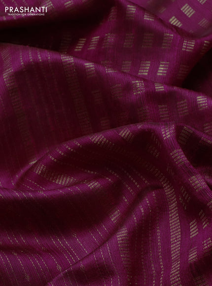Pure dupion silk saree magenta pink with allover zari weaves and floral embroidery border