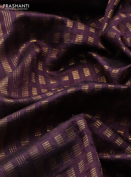 Pure dupion silk saree deep jamun with allover zari weaves and floral embroidery border
