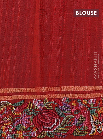 Pure dupion silk saree orange with allover zari weaves and floral embroidery border