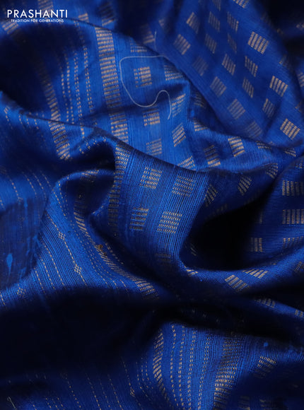 Pure dupion silk saree cs blue with allover zari weaves and floral embroidery border