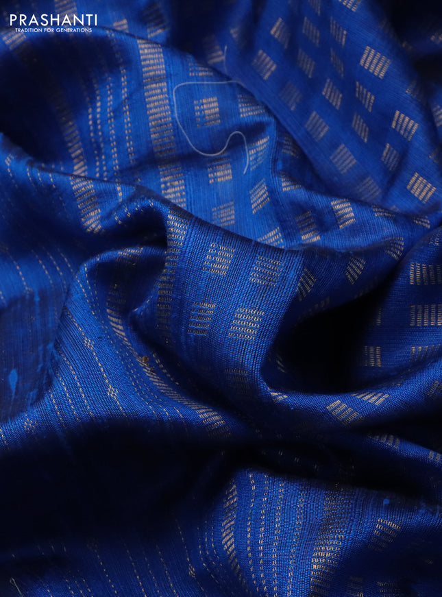 Pure dupion silk saree cs blue with allover zari weaves and floral embroidery border