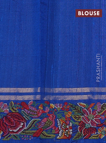 Pure dupion silk saree cs blue with allover zari weaves and floral embroidery border