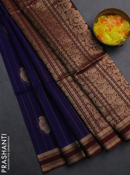 Kora silk cotton saree blue and maroon with allover zari stripes pattern and zari woven border