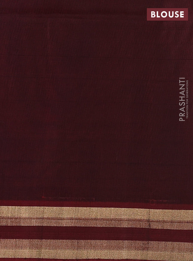 Kora silk cotton saree blue and maroon with allover zari stripes pattern and zari woven border