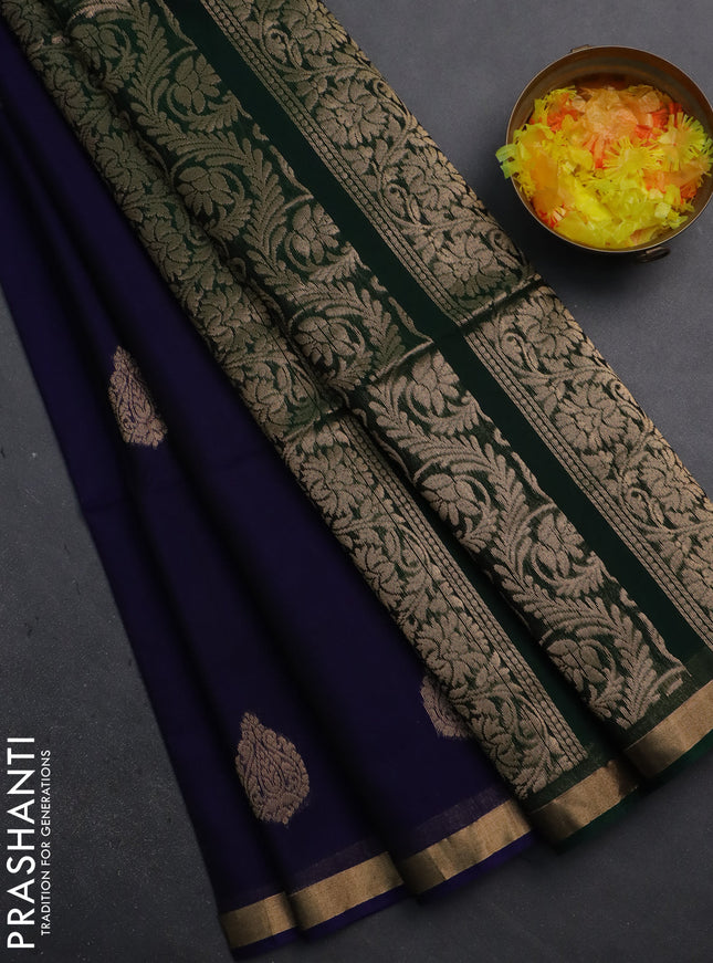 Kora silk cotton saree blue and green with zari woven buttas and zari woven border