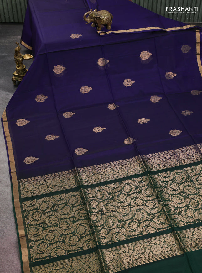 Kora silk cotton saree blue and green with zari woven buttas and zari woven border