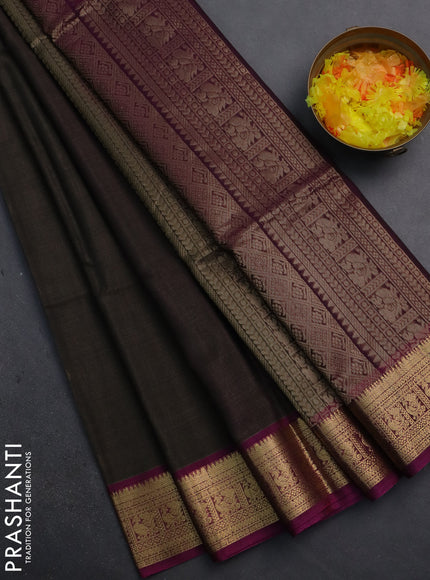 Kora silk cotton saree grey and purple with zari woven buttas and zari woven border