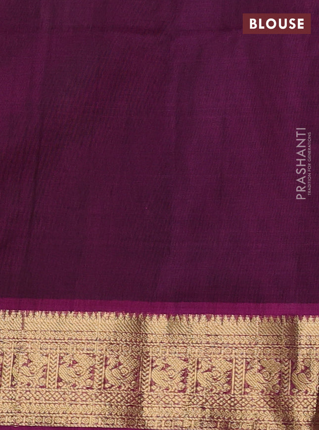 Kora silk cotton saree grey and purple with zari woven buttas and zari woven border