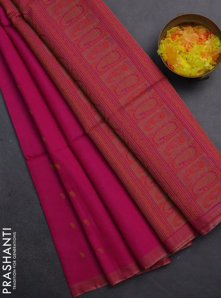Kora silk cotton saree pink with thread woven buttas and simple border