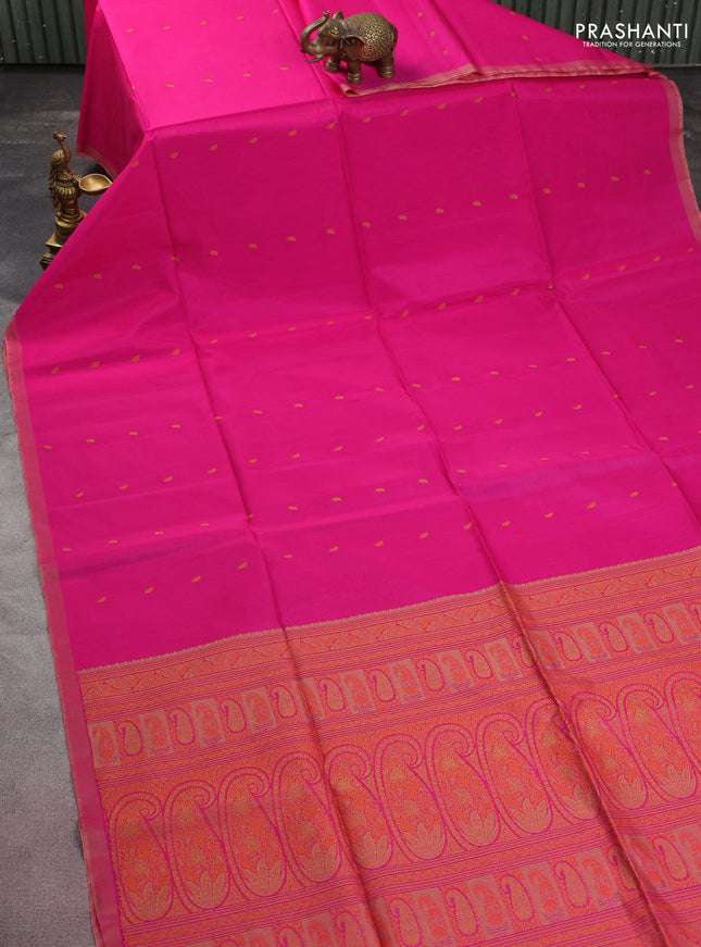 Kora silk cotton saree pink with thread woven buttas and simple border