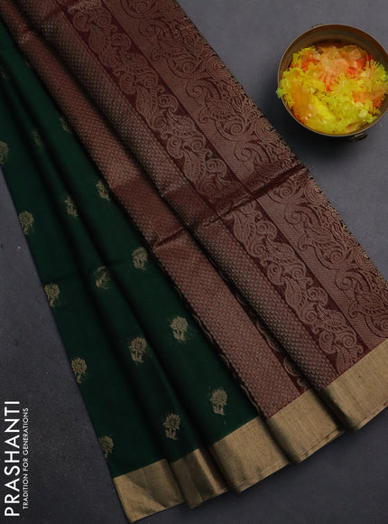 Kora silk partly cotton saree green and maroon with zari woven floral buttas and zari woven border