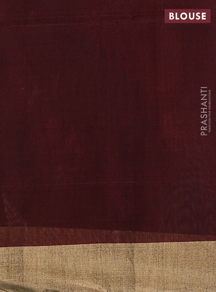 Kora silk partly cotton saree green and maroon with zari woven floral buttas and zari woven border