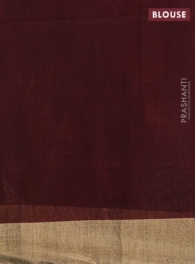 Kora silk partly cotton saree green and maroon with zari woven floral buttas and zari woven border