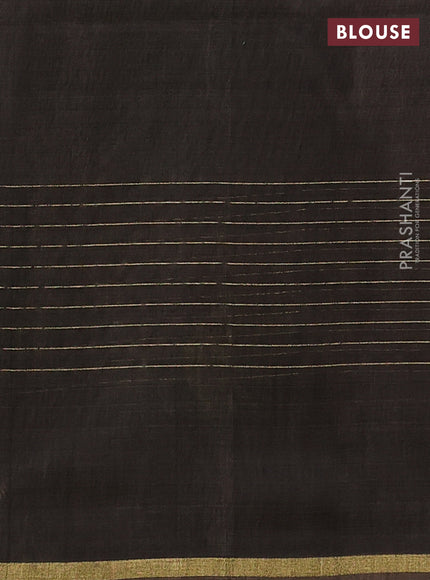 Kora silk cotton saree green and dark grey with allover zari stripes pattern and zari woven piping border