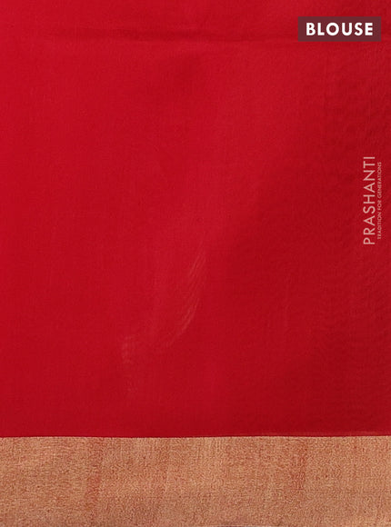 Kora silk cotton saree pink and red with zari woven floral buttas and zari woven border