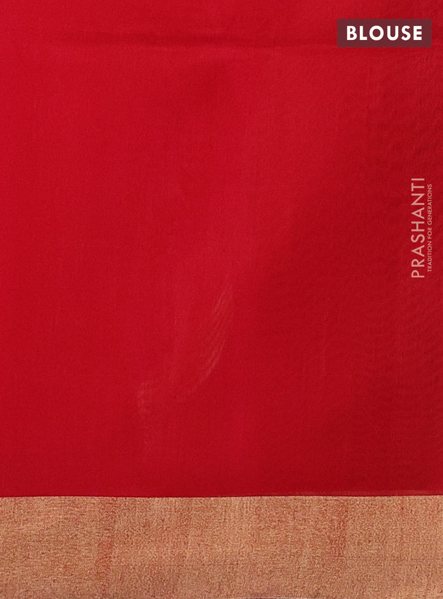 Kora silk cotton saree pink and red with zari woven floral buttas and zari woven border