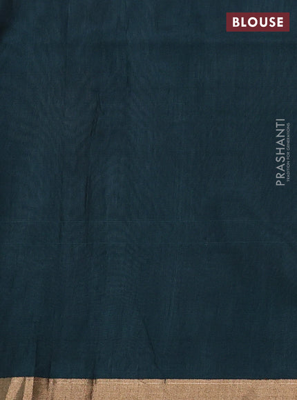 Kora silk cotton saree grey and peacock green with silver & gold zari woven buttas and zari woven border