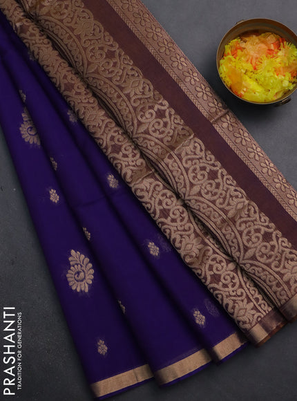 Kora silk cotton saree violet and dual shade of mustard with silver & gold zari woven buttas and zari woven border