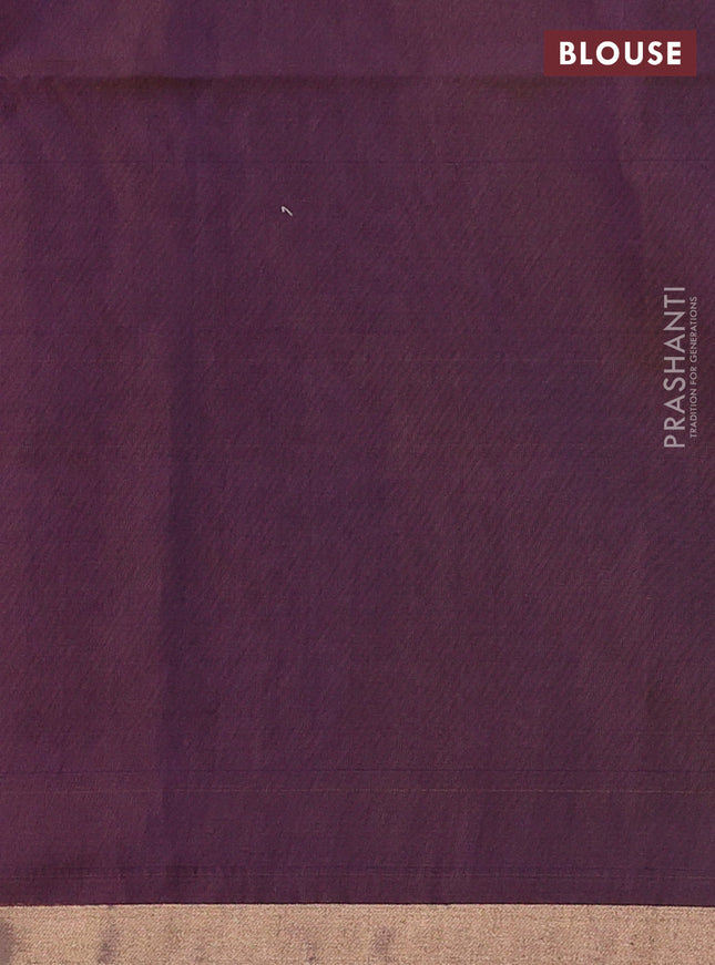 Kora silk cotton saree violet and dual shade of mustard with silver & gold zari woven buttas and zari woven border