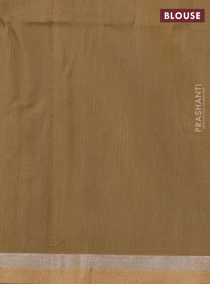 Kora silk cotton saree grey and dark sandal with silver & gold zari woven buttas and zari woven border