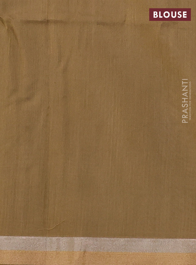 Kora silk cotton saree grey and dark sandal with silver & gold zari woven buttas and zari woven border