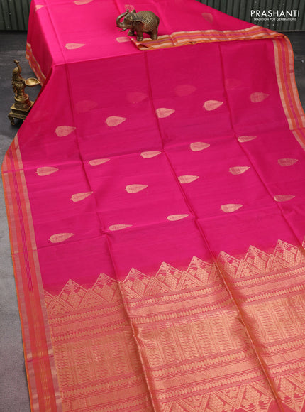 Kora silk cotton saree pink with silver & gold zari woven buttas and zari woven border