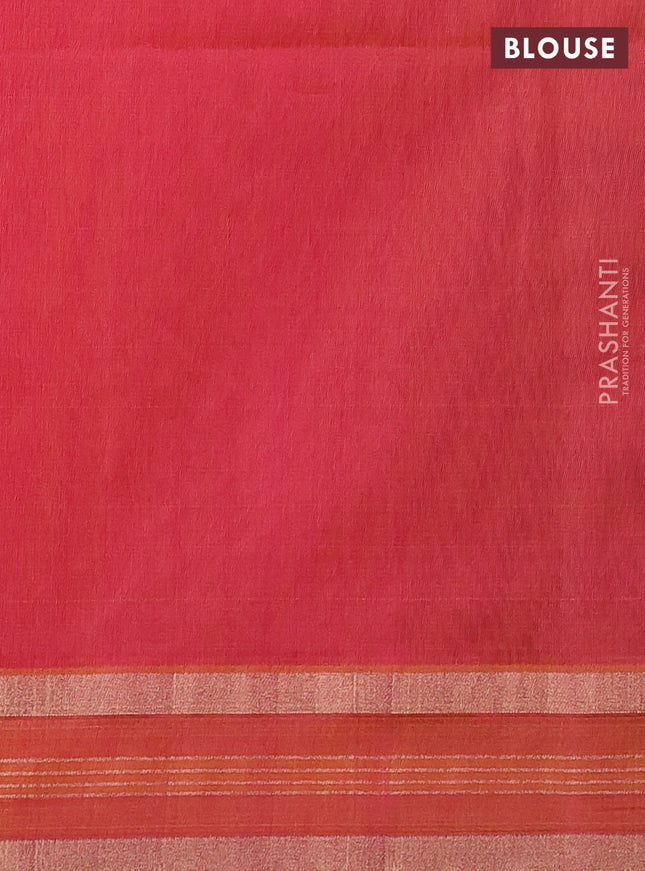 Kora silk cotton saree pink with silver & gold zari woven buttas and zari woven border