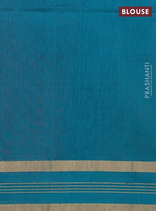 Kora silk cotton saree pink and teal blue with silver & gold zari woven buttas and zari woven border
