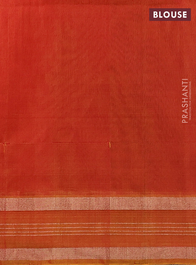 Kora silk cotton saree red and mustard shade with silver & gold zari woven buttas and zari woven border