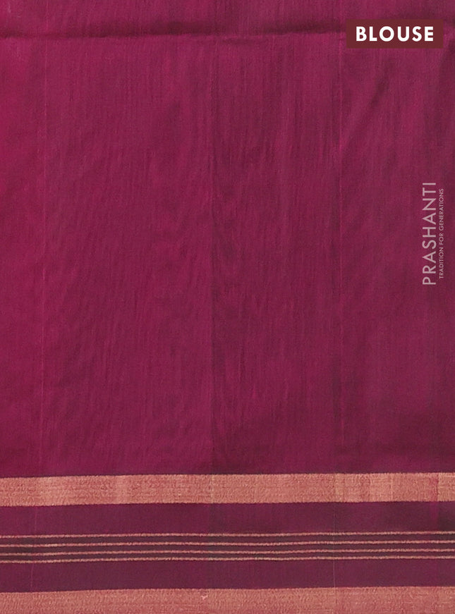 Kora silk cotton saree magenta pink with silver & gold zari woven buttas and zari woven border