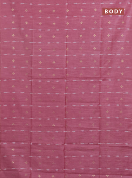 Semi bamboo saree pastel pink and grey with thread & zari woven buttas in borderless style