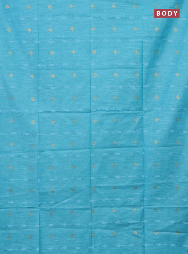 Semi bamboo saree light blue and pastel green with thread & zari woven buttas in borderless style