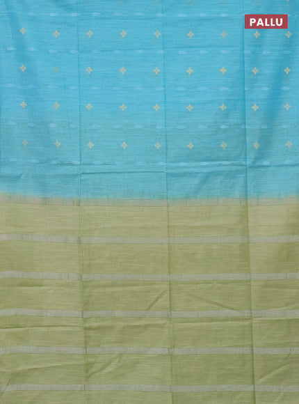 Semi bamboo saree light blue and pastel green with thread & zari woven buttas in borderless style