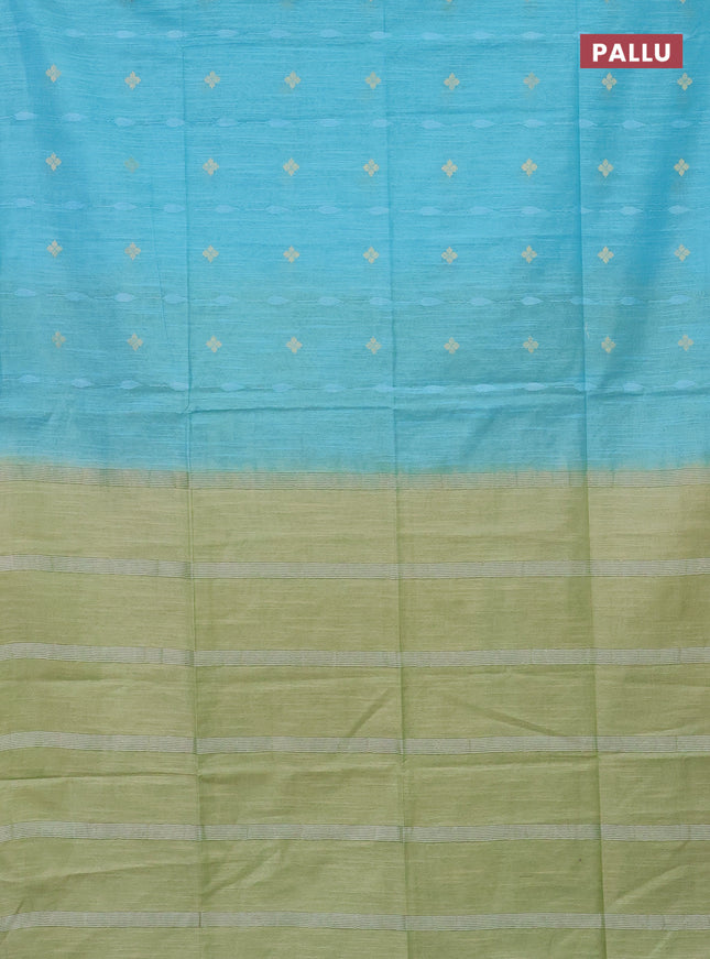 Semi bamboo saree light blue and pastel green with thread & zari woven buttas in borderless style