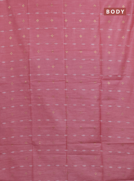Semi bamboo saree peach pink and purple shade with thread & zari woven buttas in borderless style
