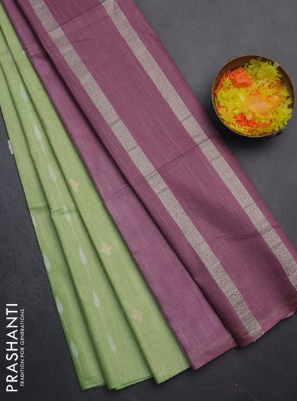 Semi bamboo saree light green and pastel maroon with thread & zari woven buttas in borderless style