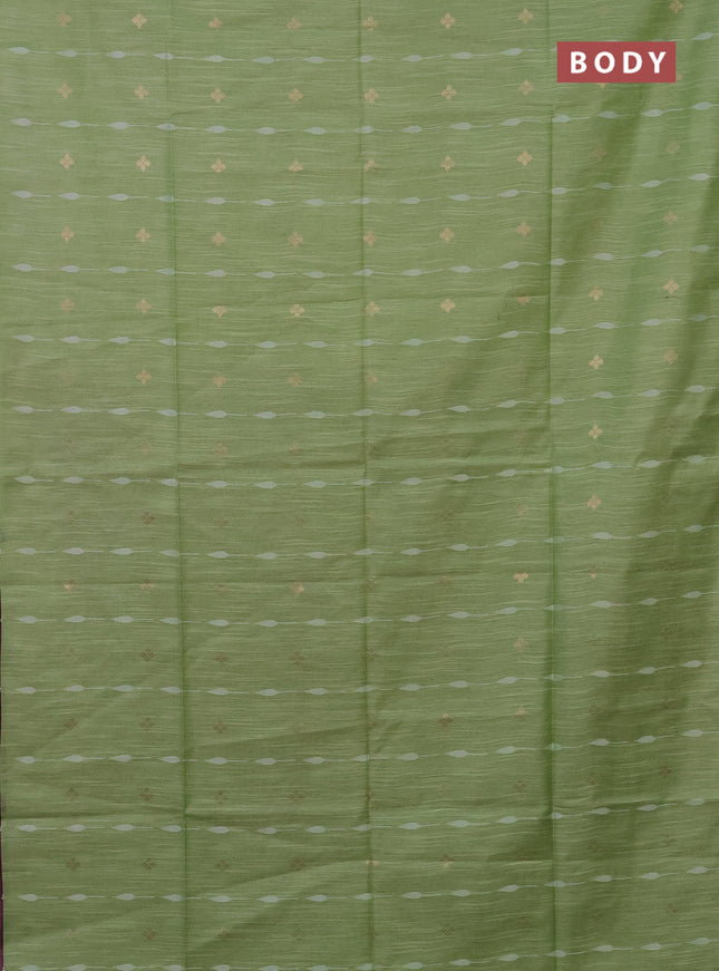 Semi bamboo saree light green and pastel maroon with thread & zari woven buttas in borderless style