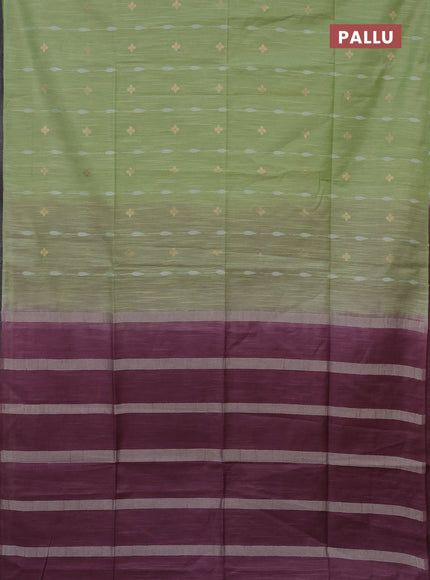 Semi bamboo saree light green and pastel maroon with thread & zari woven buttas in borderless style